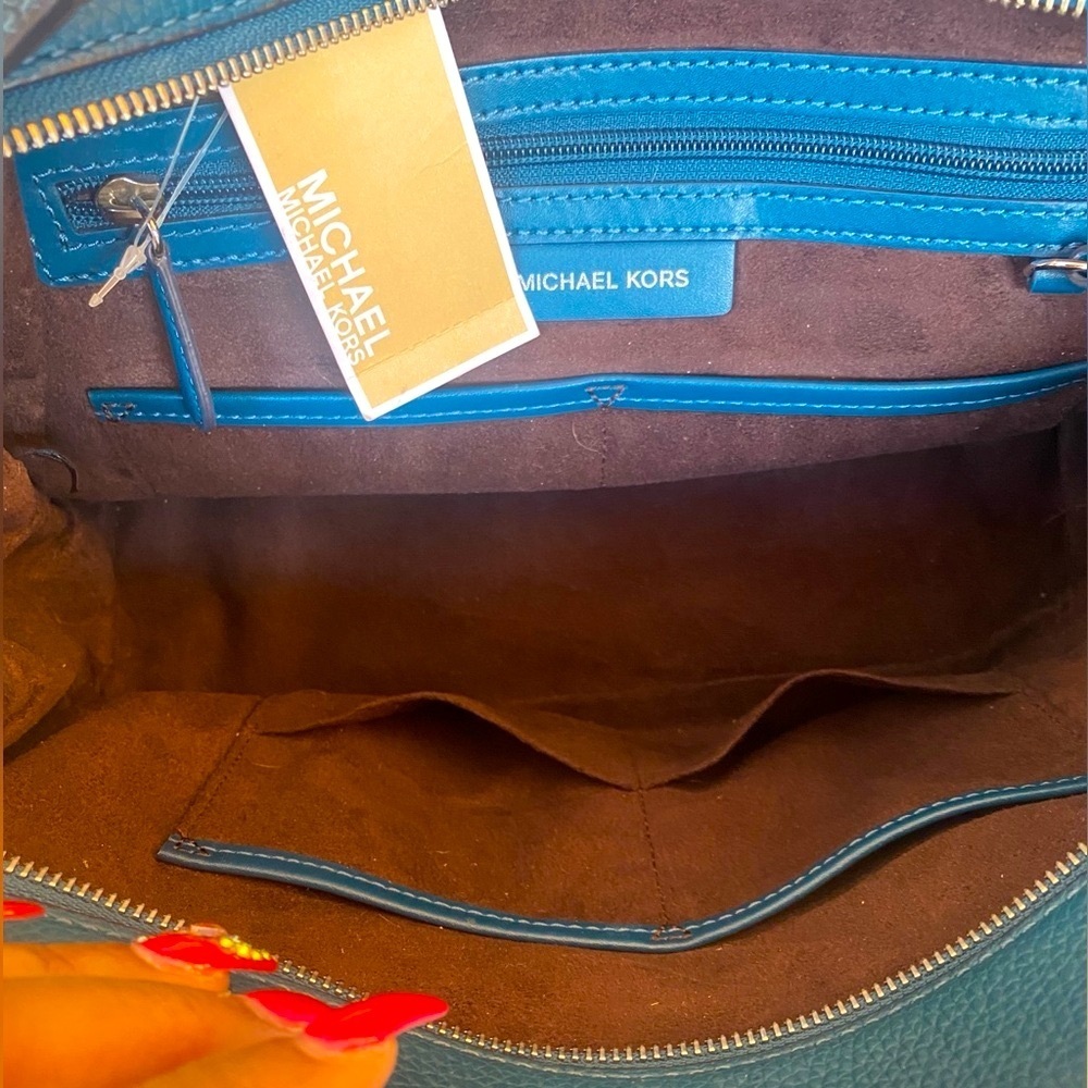 MICHAEL KORS Rollins Python Snakeskin Teal and Black Crossbody, NWT - Picture 4 of 17